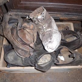 2010-11 Box of leather shoes inside Shackleton's 'Nimrod' hut