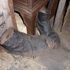 2010-11 Two leather boots inside Shackleton's 'Nimrod' hut