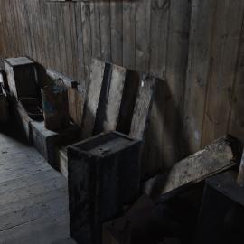 Main space east wall, Scott's 'Discovery' hut