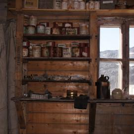 Artefacts and window, Shackleton's 'Nimrod' hut