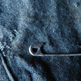 Safety pin on wool shirt, Scott's 'Terra Nova' hut