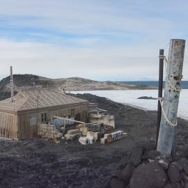 Shackleton's 'Nimrod' hut and Mawson's snow gauge at Cape Royds