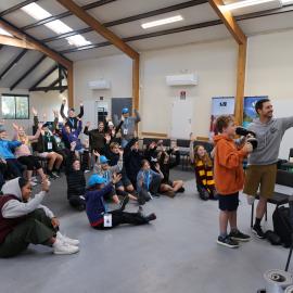 Young Inspiring Explorers take a selfie with William Pike