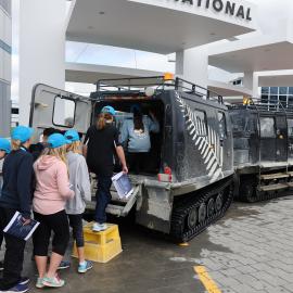 Young Inspiring Explorers ride in Hägglunds at the International Antarctic Centre (001)