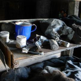 Shelf on end of Wright and Simpson's Bunks, Scott's 'Terra Nova' hut