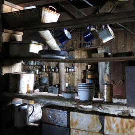 2014-15 Scott's 'Terra Nova' hut, interior, bulkhead shelving