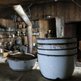 2014-15 Scott's 'Terra Nova' hut, interior, Galley enamelware