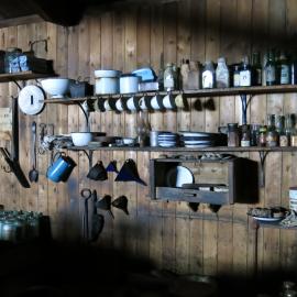 2014-15 Scott's 'Terra Nova' hut, interior, Galley area artefacts
