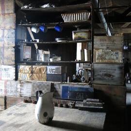 2014-15 Scott's 'Terra Nova' hut, interior, jug on Messdeck table