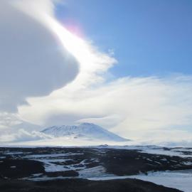 Helicopter and Mount Erebus