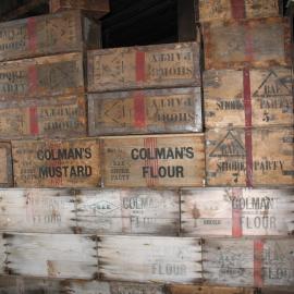 2013-14 Colman's boxes inside Scott's 'Terra Nova' hut, Cape Evans